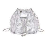 XFSRG Pochette Femme en Strass Brillant Élégant Soirée Clutch Sacs à Bandoulière avec Chaîne pour Mariage Fête Vacances(Argent)