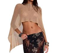 XFSRG Poncho Femme Asymétrique Multifonctionnel Châle Tricoté Élégant Cape Légère Couverture d'Été Transparent pour la Plage et Soirées Formelles(Marron)