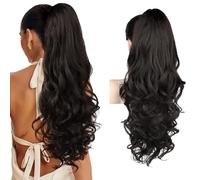 XFSRG Ponytail Cheveux Naturel Pince Ponytails Extension Longue Bouclée 60cm Ondulée Postiche Queue pour Femme Look Élégant et Naturel