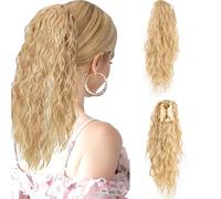 XFSRG Ponytail Cheveux Naturel Pince Postiche Queue de Cheval Bouclée Ondulés 45CM Clip Claw en Extensions Synthétiques Postiches Longue Ponytail pour Femmes（Doré）
