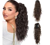 XFSRG Ponytail Cheveux Naturel Pince Postiche Queue de Cheval Bouclée Ondulés 45CM Clip Claw en Extensions Synthétiques Postiches Longue Ponytail pour Femmes（Marron）