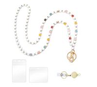 XFSRG Porte Badge avec Perles en Bois et Cordon Lanyard Élégant pour Femmes Porte Carte Transparent avec Chaînes et Lanière Accessoire de Bureau Chic et Pratique (Blanc)