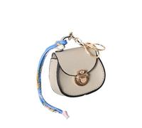 XFSRG Porte Clé Femme en Cuir Synthétique avec Pochette Élégante Porte-clés Mode avec Attache Dorée et Ruban Décoratif Accessoire Chic pour Sac à Main Voiture et Usage Quotidien (Beige)