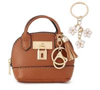XFSRG Porte Monnaie Femme Trousse de Maquillage Créative avec Clés et Fleurs Mini sac à dos Porte-clés(Marron et Blanc)