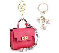 XFSRG Porte Monnaie Femme Trousse de Maquillage Créative avec Clés et Fleurs Mini sac à dos Porte-clés(Rouge et Blanc)