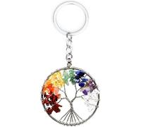 XFSRG Porteclés Arbre de Vie Rond avec Pierres Naturelles Multicolores Chakra Bijou Accessoire Sac Décoration
