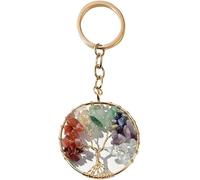 XFSRG Porteclés Arbre de Vie Rond avec Pierres Naturelles Multicolores Chakra Bijou Accessoire Sac Décoration
