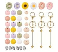 XFSRG Porteclés Fleur DIY Kit Porte Clef Personnalisé avec Perles et Pendentifs Porte Clé Femme et Homme pour Accessoires Mode et Cadeaux Créatifs