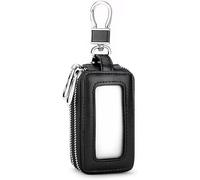 XFSRG Porteclés Mousqueton Rectangulaire Cuir Fenêtre Transparente Rangement Compact Fermeture Éclair Organisateur Clés