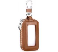 XFSRG Porteclés Mousqueton Rectangulaire Cuir Fenêtre Transparente Rangement Compact Fermeture Éclair Organisateur Clés