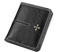 XFSRG Portefeuille Compact Femme Cuir Synthétique Couture Contrastée Décoration Croix Métallique Rangement Cartes Monnaie Billets Classique Élégant