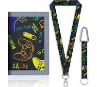 XFSRG Portefeuille Enfant Dinosaure Toile Pliable Trois Volets avec Cordon Mousqueton Motif Cartoon Bleu Vert