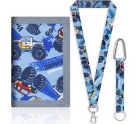 XFSRG Portefeuille Enfant Dinosaure Toile Pliable Trois Volets avec Cordon Mousqueton Motif Cartoon Bleu Vert