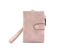 XFSRG Portefeuille Femme Petit Format Zippé RFID Forme Verticale Porte Monnaie Femme Portefeuille Compact à Dragonne avec Bouton Pression et Rangement Cartes (Rose)