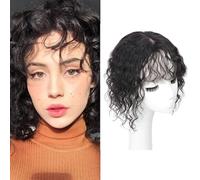 XFSRG Postiche Cheveux Bouclés Frange à Clips Pièce de Dessus Extension à Clips Postiche Afro Bou xtension Cheveux Synthétiques Bouclés pour Femmes Volume Coiffure