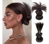 XFSRG Postiche Cheveux Naturel Chignon Synthétique Accessoire Coiffure avec Pince à Griffes Queue de Cheval Volumineuse pour Femmes et Filles (Brun-noir)