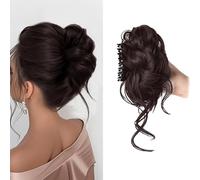 XFSRG Postiche Cheveux Naturel Synthétique Bou Ondulés avec Pince à Griffes Désordonné Faux Chignon Extension pour Femmes et Filles(Brun foncé)