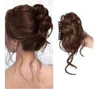 XFSRG Postiche Cheveux Naturel Synthétique Bouclée Ondulés avec Pince à Griffes Désordonné Faux Chignon Extension pour Femmes et Filles(Marron clair)