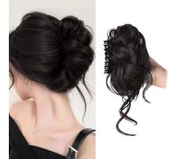 XFSRG Postiche Cheveux Naturel Synthétique Bouclée Ondulés avec Pince à Griffes Désordonné Faux Chignon Extension pour Femmes et Filles(Brun-noir)