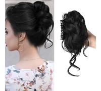 XFSRG Postiche Cheveux Naturel Synthétique Bouclée Ondulés avec Pince à Griffes Désordonné Faux Chignon Extension pour Femmes et Filles(Naturel Noir)