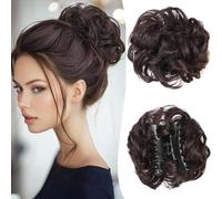 XFSRG Postiche Chignon Cheveux Bouclés Naturels Faux Chignon avec Pince Perruque Naturelle pour Femmes Accessoire de Coiffure Élégant pour Toutes Occasions (Marron B)