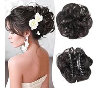 XFSRG Postiche Chignon Cheveux Bouclés Naturels Faux Chignon avec Pince Perruque Naturelle pour Femmes Accessoire de Coiffure Élégant pour Toutes Occasions (Noir B)