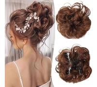 XFSRG Postiche Chignon Cheveux Bouclés Naturels Faux Chignon avec Pince Perruque Naturelle pour Femmes Accessoire de Coiffure Élégant pour Toutes Occasions (Marron A)
