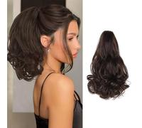 XFSRG Queue de Cheval Cordon Longue Bouclé Ondulées Ponytail Cheveux Extension Bouclée avec Pince 27cm Postiche en Fibres Synthétiques Look Naturel Élégant pour Femmes(Noir)