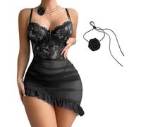 XFSRG Robe de Nuit Femme Bustier Dentelle Nuisette Bretelles Ajustables Vêtements Combinaison Élégante Tenue Soirée Ensemble Confortable Vêtement Nuit Séduction
