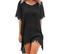 XFSRG Robe de Plage Femme Été Kimono Sexy V-Cou Bikini Cover Up Cache Maillots Bain Bohème Beachwear Casual Fluide Chemise Couvrir Beach Maillot de Bain (Noir)