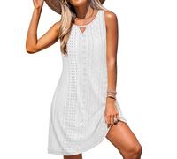 XFSRG Robe de Plage Femme sans Manches à Col Rond Ete Bikini Cover Up Lâche Swing Robe Décontractée Beachwear(Blanc/S)