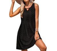 XFSRG Robe de Plage Femme sans Manches à Col Rond Ete Bikini Cover Up Lâche Swing Robe Décontractée Beachwear(Noir/L)
