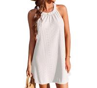 XFSRG Robe Été Femme de Plage Fashion A-Ligne Mini Robes Col Rond sans Manches Respirant Dresses Décontractée de Beachwear (Blanc L)