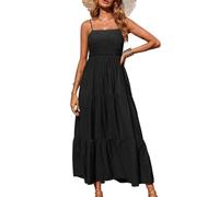 XFSRG Robe Femme à Bretelles Spaghetti Sexy Col en Carrée sans Manches Élégante Longue Bohème d'Été Robes de Soirée Party(Noir/L)