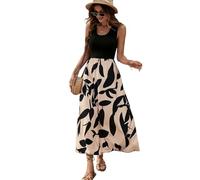 XFSRG Robe Femme à Fleurs sans Manches d'Été Col Rond Élégante Longue Plage Robes pour Décontractée Soirée Party(Beige/L)