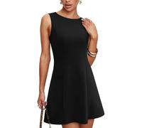 XFSRG Robe Femme Col en Rond sans Manches Elegant à Ourlet Volanté Plissée d'Été Casual Mini Robes pour Soirée Cocktail Party(Noir/S)