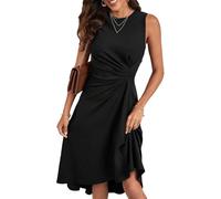 XFSRG Robe Femme Col en Rond sans Manches Élégant Chic à Ourlet Volanté Plissée Slim Fit Robes pour Soirée Cocktail Party(Noir/L)