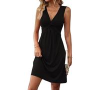 XFSRG Robe Femme Élégante sans Manches Twist Front Col en Carrée Boho d'Été Midi Légère Robes pour Soirée Cocktail Party(Noir/L)