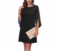 XFSRG Robe Femme en Mousseline Manches 3/4 d'Été Coupe Ample de Mariée Robes Élégant Bodycon pour Soirée Cocktail Party(Noir/XL)