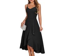 XFSRG Robe Femme Maxi Longue Col en V sans Manches Chic et Élégante Dos Nu Fendue Bodycon Sexy d'Été Volantées Plissé Robes de Soirée Cocktail Party(Noir/S)