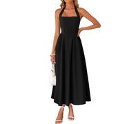 XFSRG Robe Femme Sexy Dos Nu sans Manches Col en Carrée d'Été Longue Bohème Maxi Robes pour Soirée Cocktail Party(Noir/S)
