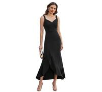 XFSRG Robe Femmes Chic et Elegant Dress Spaghetti à Bretelles col en V Taille Haute Robe Wrap Volants Longue sans Manches Elégant Slim Fit (S)