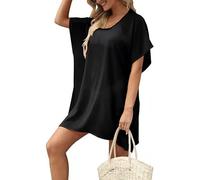 XFSRG Robe Plage Femme Tunique Ample Col V Beachwear Été Bohème Jupe de Bain Couvrir Maillot Léger Robes Ete Vacances Bord de Mer Cache Maillots Sarongs Vêtement Plage (Noir)