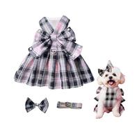 XFSRG Robe pour Chien Élégante en Tartan Rose Et Noir avec Noeud Papillon Vêtement Canin Respirant pour Mariage Et Cérémonies pour Petit Moyen Grand (XL)