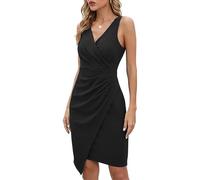 XFSRG Robe sans Manche Femme Asymétrique Portefeuille Col V Robes Chic Et Elegant Cocktail Soirée Moulante Drapée Fête Midi Élégante Summer Dress