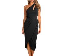 XFSRG Robe sans Manche Femme Asymétrique Une Épaule Robes Chic Et Elegant Cocktail Soirée Midi Drapée Fendue Summer Dress Vetement Boheme Fête