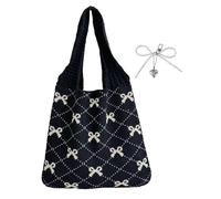 XFSRG Sac à Crochet pour Femme Sac de Plage Motif Mignon Fourre-Tout Esthétique Léger Tricoté avec Pendentif Papillon pour Toutes les Occasions（Noir）