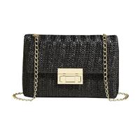 XFSRG Sac à Main en Paille pour Femme Pochette Tressée Style Bohème avec Chaîne Sac Bandoulière Élégant pour Plage Mariage Soirée Cérémonie et Fête (Noir)