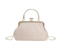 XFSRG Sac à Main Femme Bandoulière en Paille Pochette Tissée à la Main Sac de Soirée Bohème avec Chaîne Idéal pour Mariage Plage Fête et Loisirs d'Été (Beige)