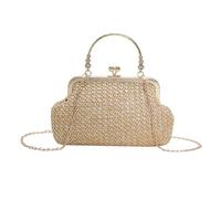 XFSRG Sac à Main Femme Bandoulière en Paille Pochette Tissée à la Main Sac de Soirée Bohème avec Chaîne Idéal pour Mariage Plage Fête et Loisirs d'Été (Kaki)